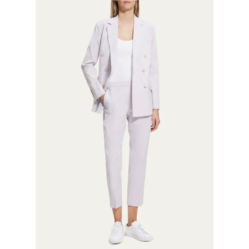 NWT Theory Women's Fitted Sharkskin Crunch Double-Breasted Jacket in Pearl Sz 0 - Picture 2 of 16